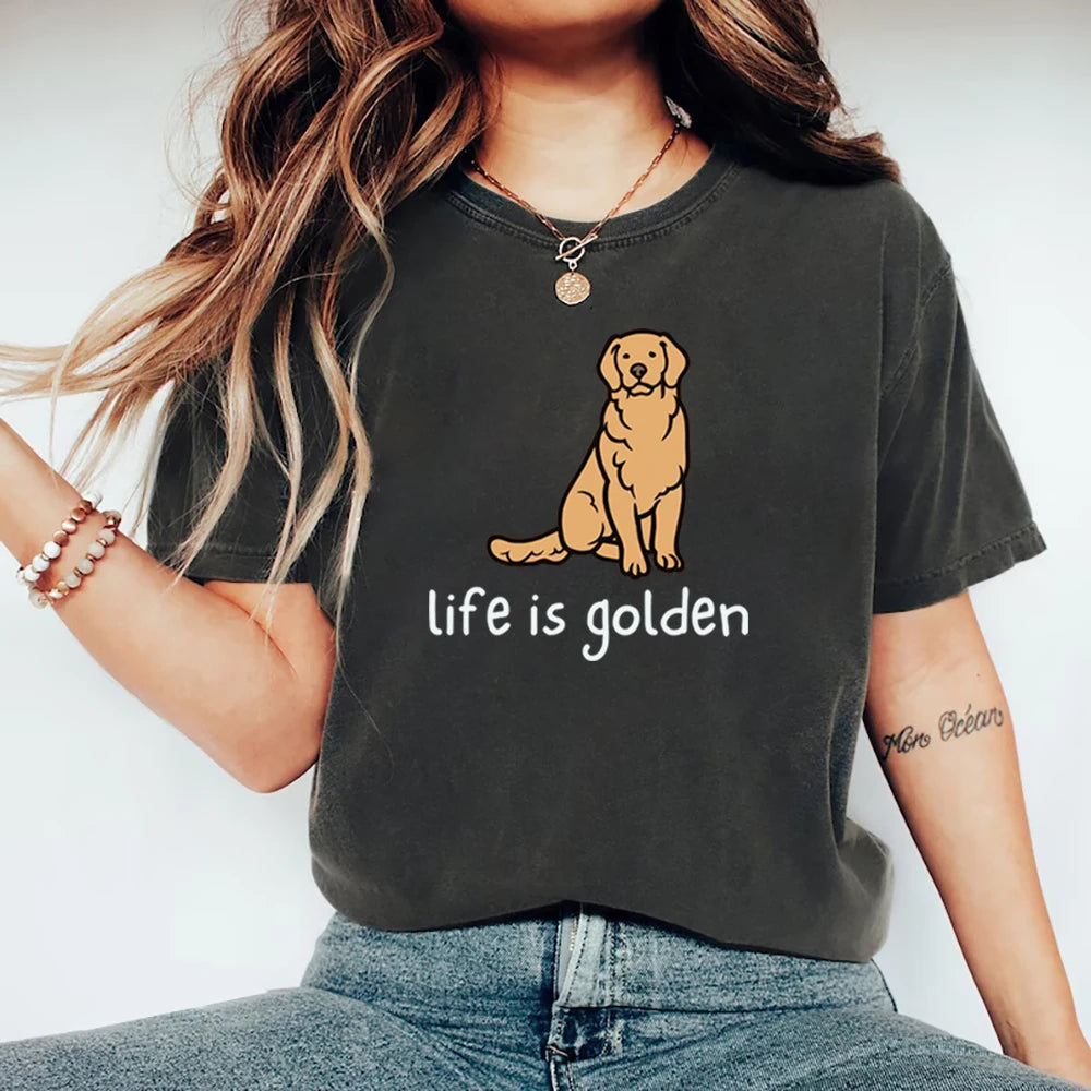 Cute Golden Retriever Dog Mom Tshirt Life Is Golden Shirt Short Sleeve