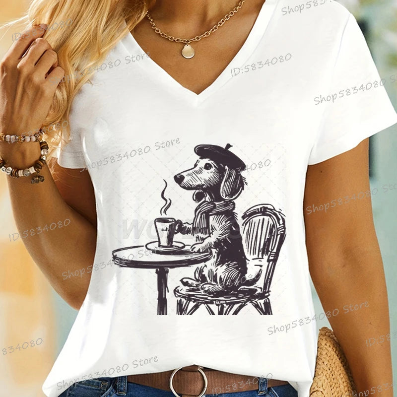 Vintage Dog T-Shirt Coffee Dachshund Mom Short Sleeve Fashion Funny T Shirts