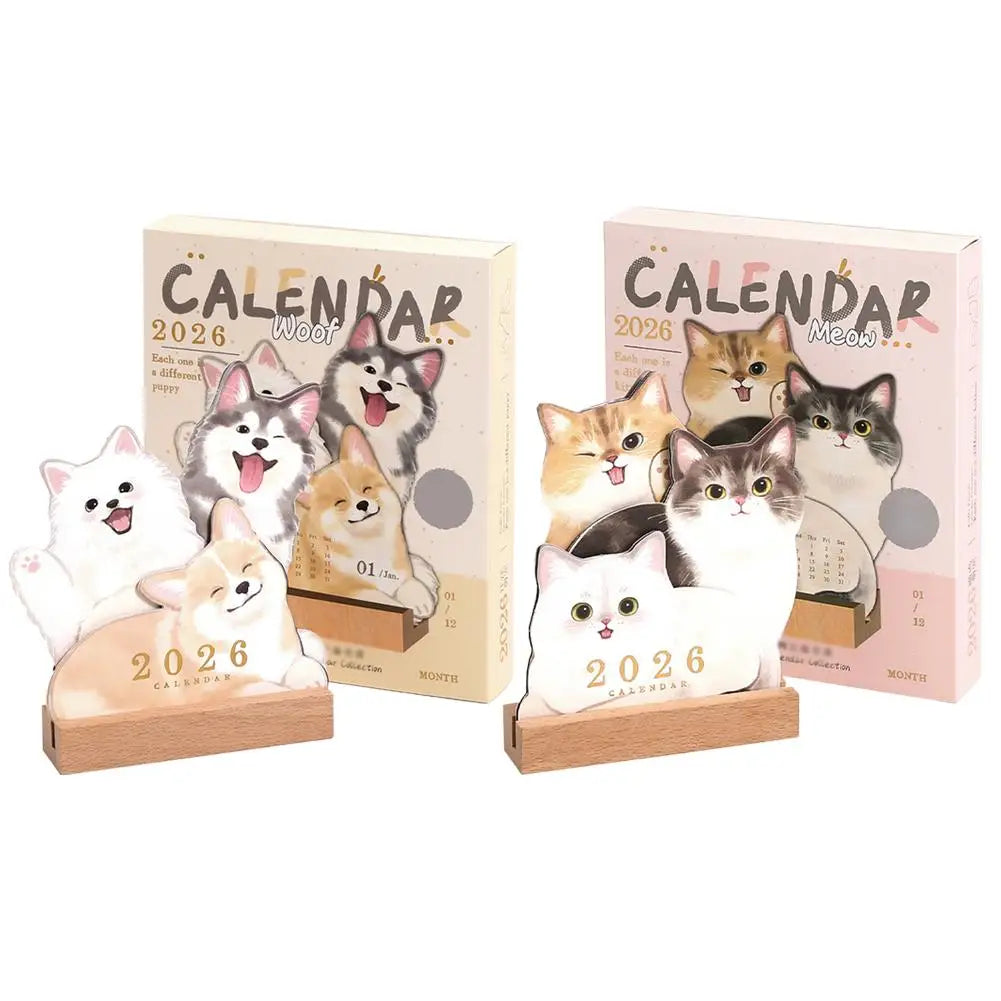 2026 New Cute Cat Dog Cartoon Desk Calendar
