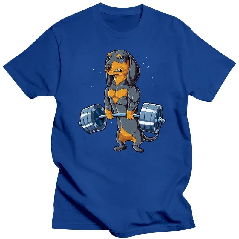 Dachshund Weightlifting Funny Gym T Shirts Graphic Cotton Streetwear Short Sleeve