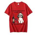 Shih Tzu and Wine Funny Dog T Shirts Women Cute Cartoon Graphic Tops Tee