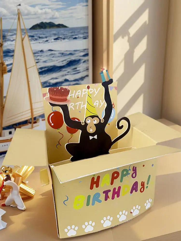 3D Popup Happy Birthday Card Dog or Monkey