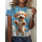 Summer Women's T Shirt Dog Print Casual Short Sleeve 3d Fashion Streetwear Crew Neck