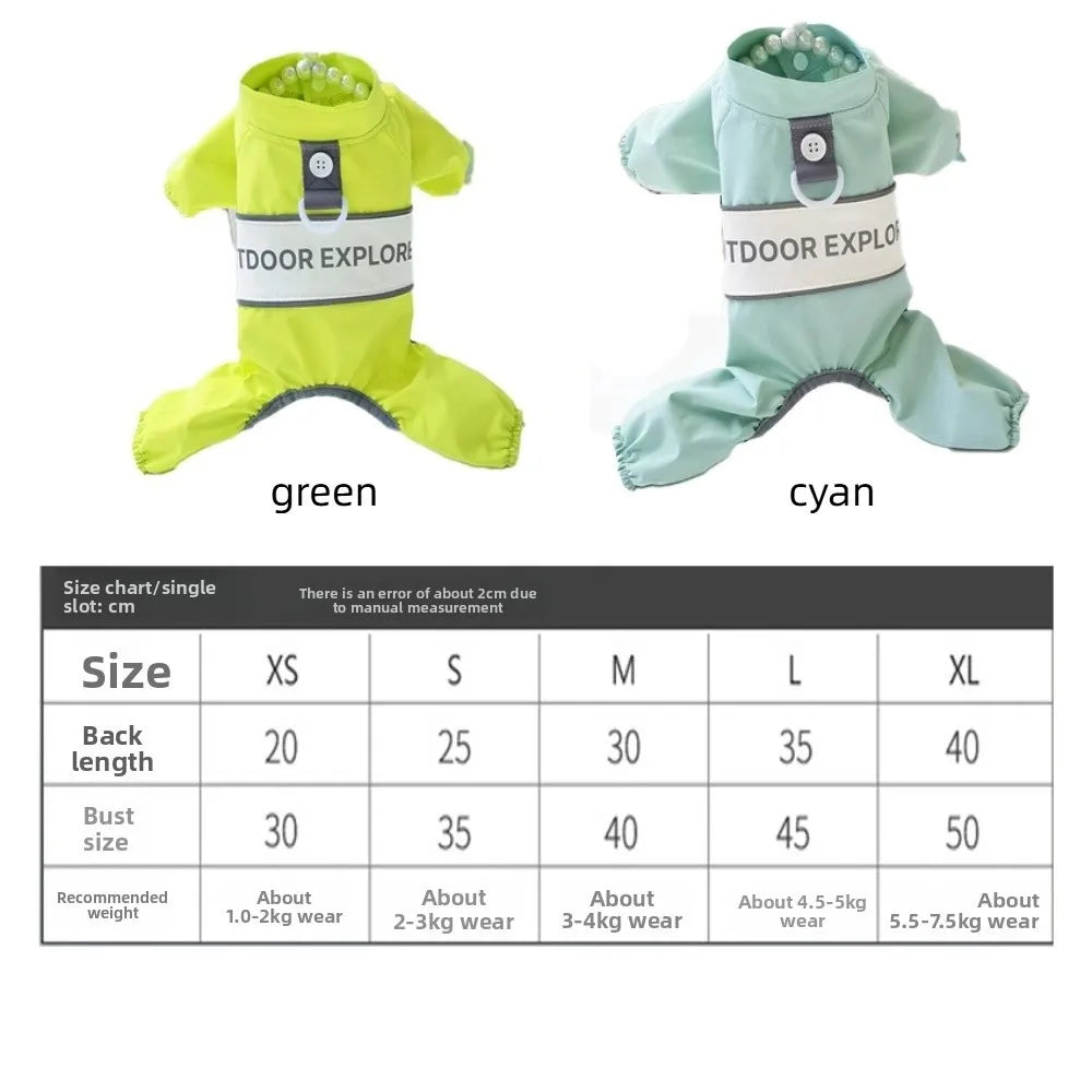 Windproof Raincoat Adjustable Straps Antifouling Hooded with D Ring for Small Pets