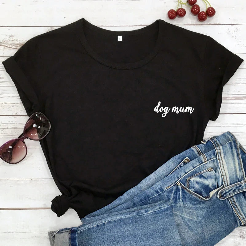 dog mum pocket tshirt cute women short sleeve