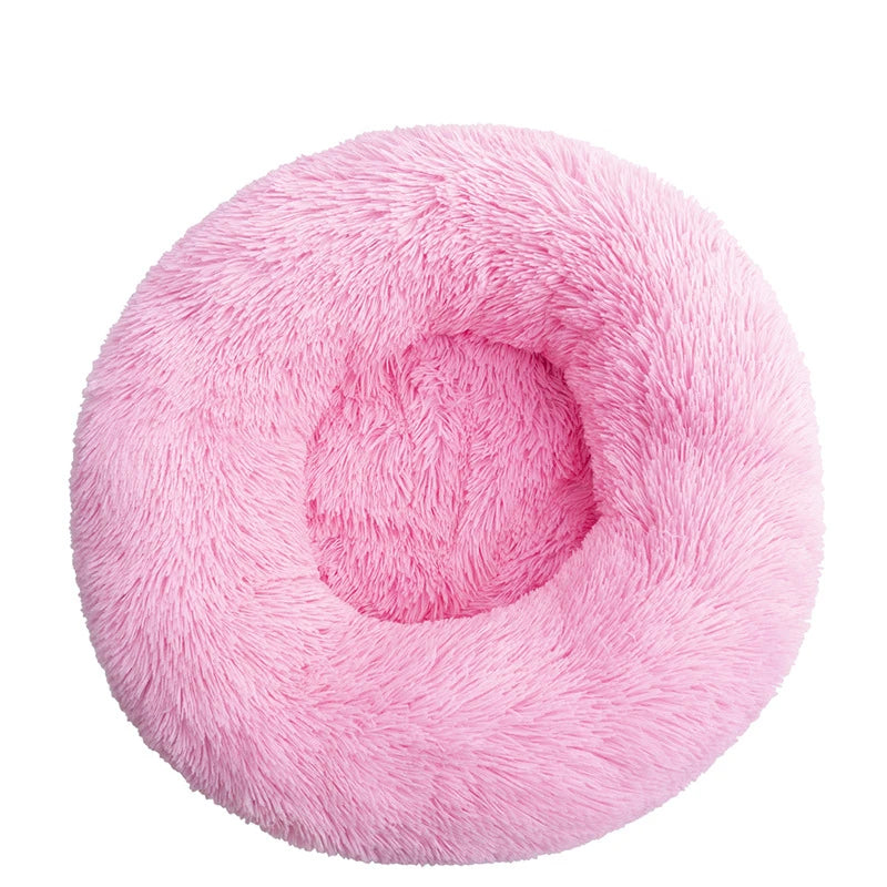 Round Pet Bed Super Soft Long Plush Winter Warm Sleeping