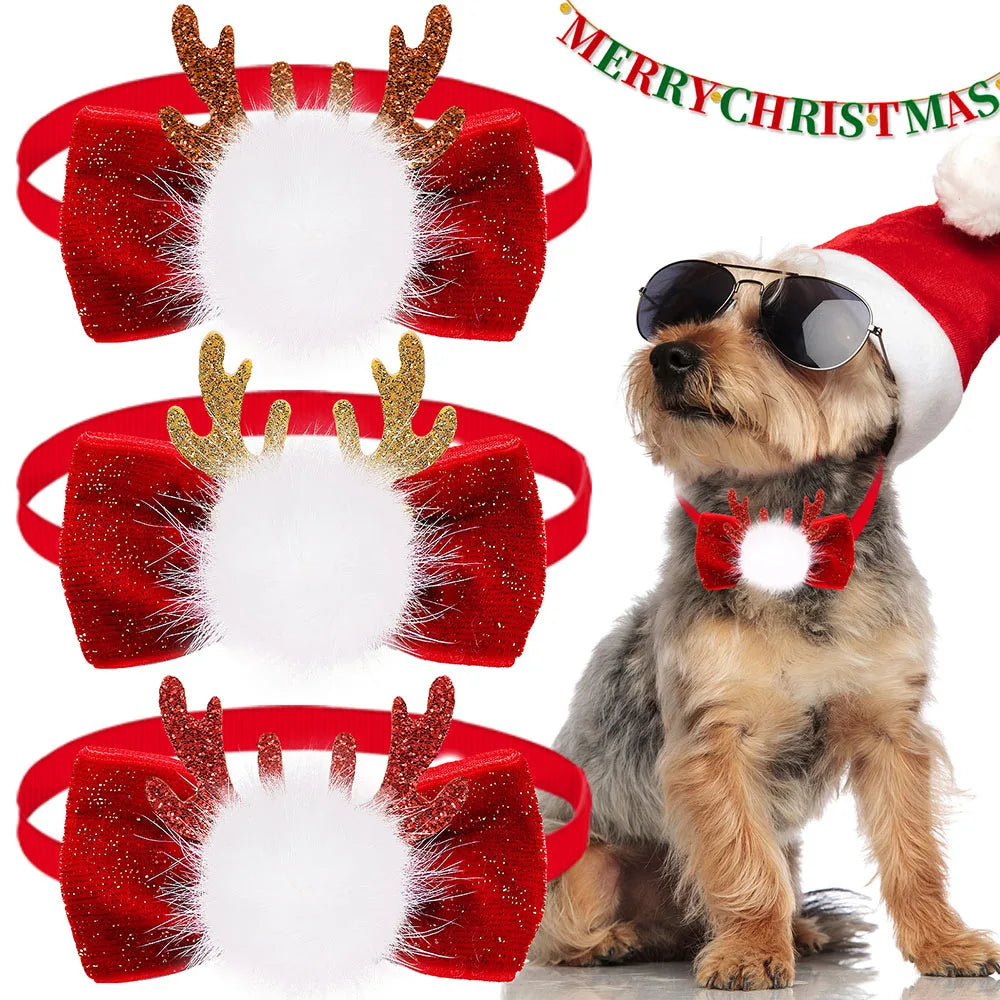 30PCS Fashion Bowties For Christmas Antlers Small Dog