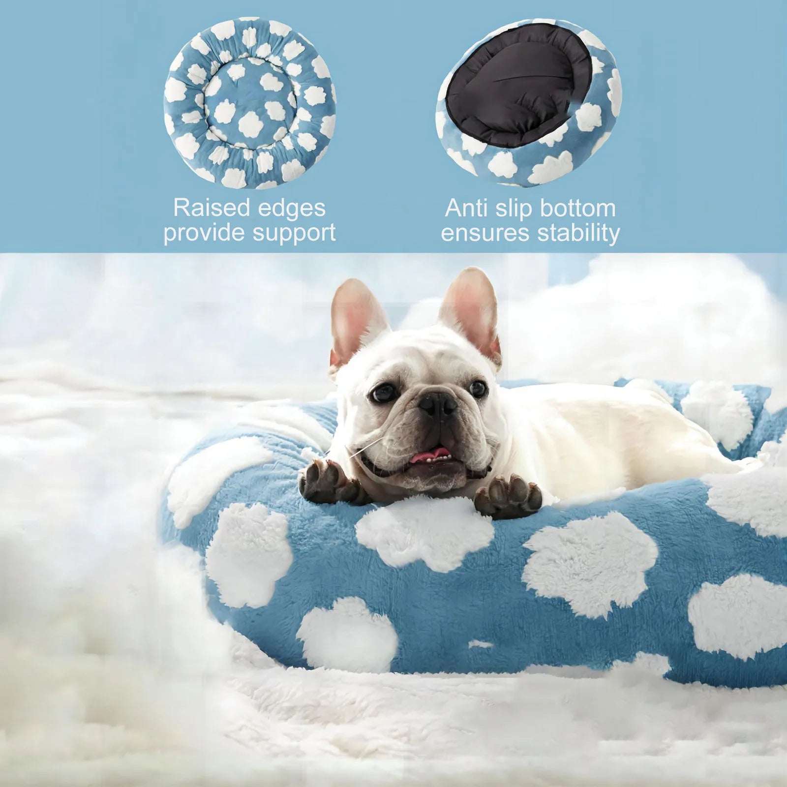 Sky Clouds Small Cute Dog Bed Washable Cozy Orthopedic Pet Sofa Slip Bottom
