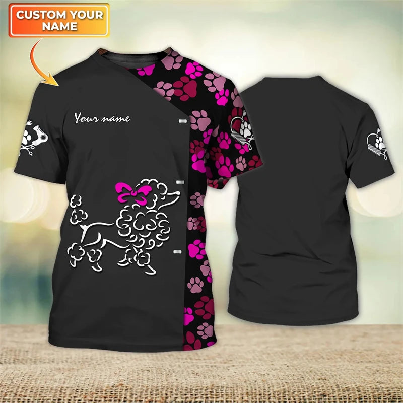 Pet Grooming Dog Cat Pattern Personalized Name 3D Full Printed T shirt Summer