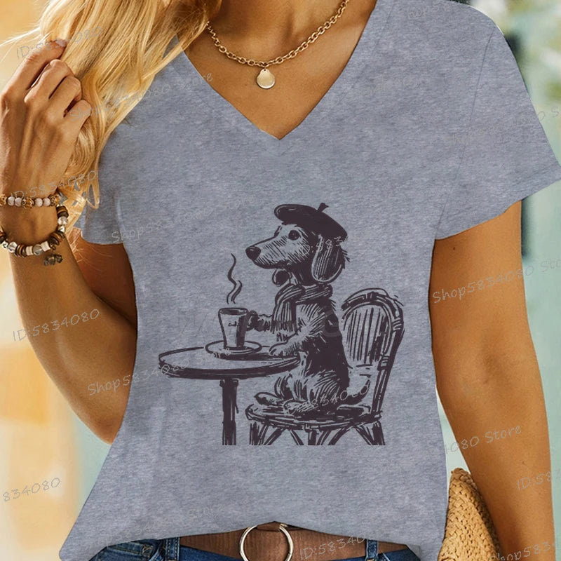Vintage Dog T-Shirt Coffee Dachshund Mom Short Sleeve Fashion Funny T Shirts