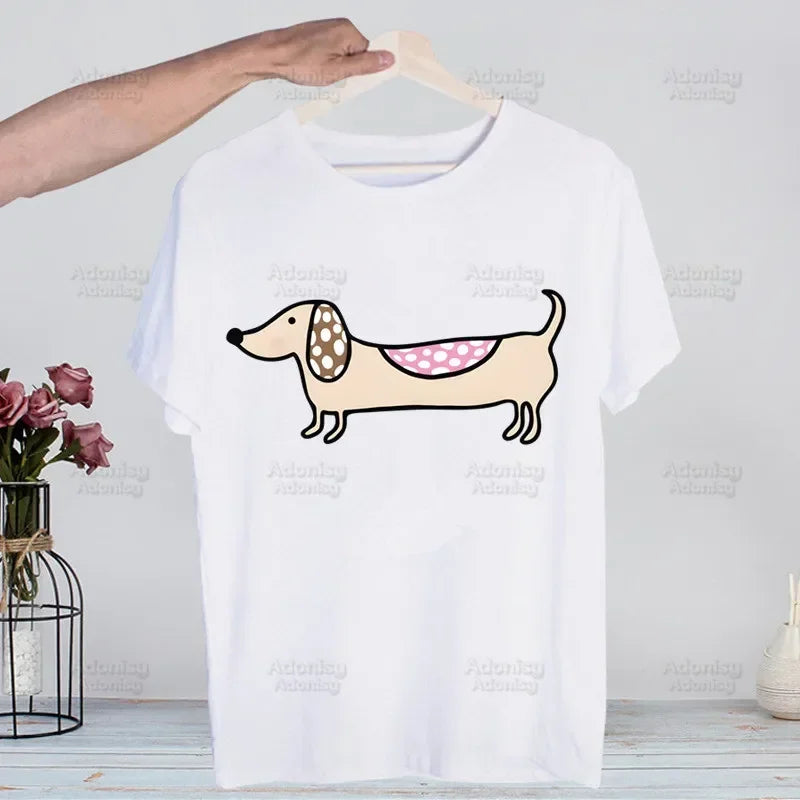Dachshund Teckel Funny Cute Dog Animal Funny T Shirt Casual Short Sleeve