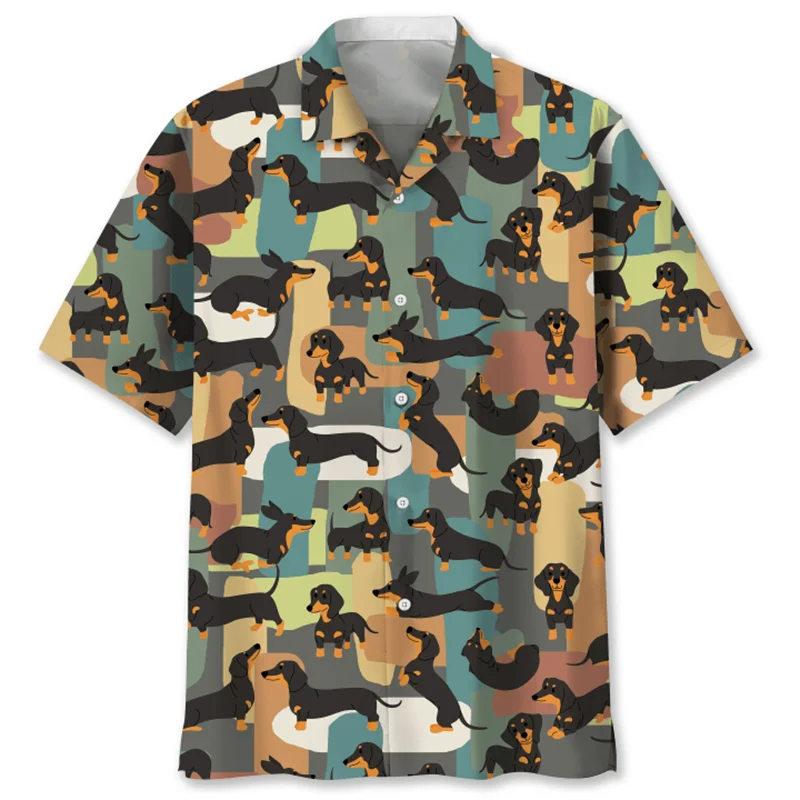 Cartoon Dachshund Dog 3d Printed Shirt Animal Pets Graphics Short Sleeves