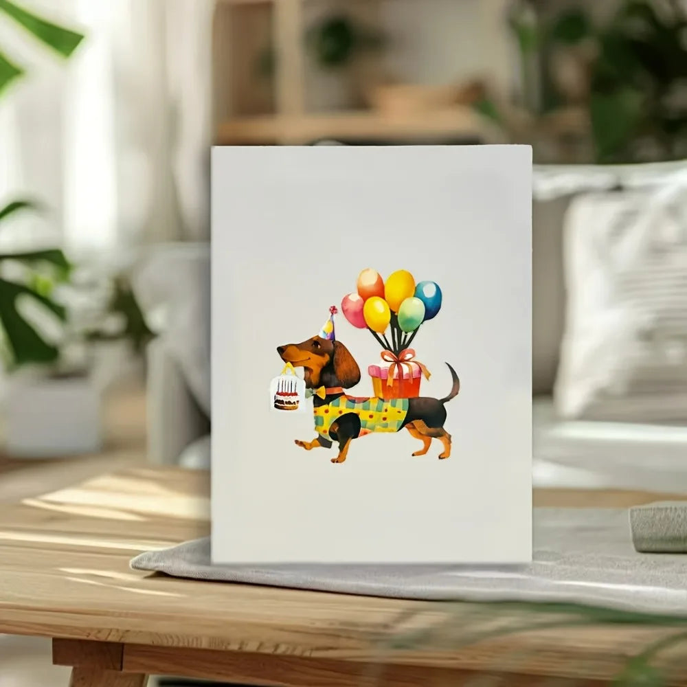 Interactive 3D Pop-Up Birthday Card with Animated Dachshund