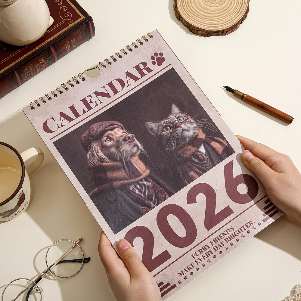 2026 A4 Wall Calendar Cats Dogs Monthly Calendar