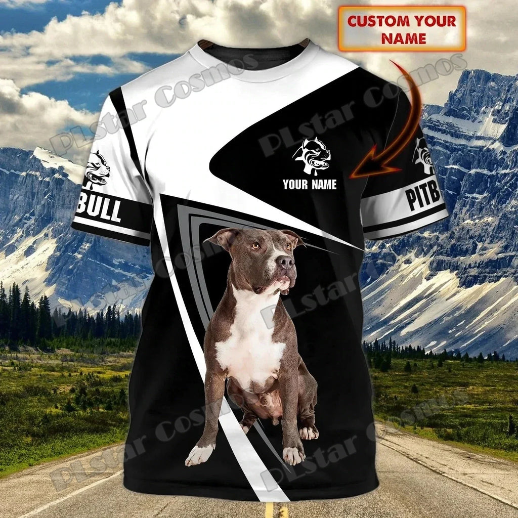 Personalized With Name Dog Pitbull 3D All Over Printed T-Shirt Summer Casual
