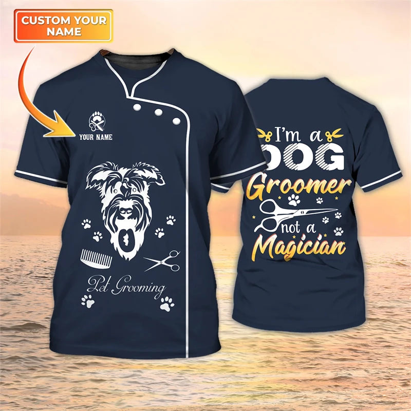 Pet Grooming Dog Cat Pattern Personalized Name 3D Full Printed T shirt Summer