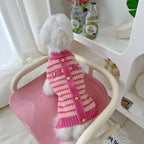 Christmas Dog Sweater, Winter Warm Beige Green Stripe Knitted Pet Clothes for Small Medium Puppy, Xmas New Year Party Wear