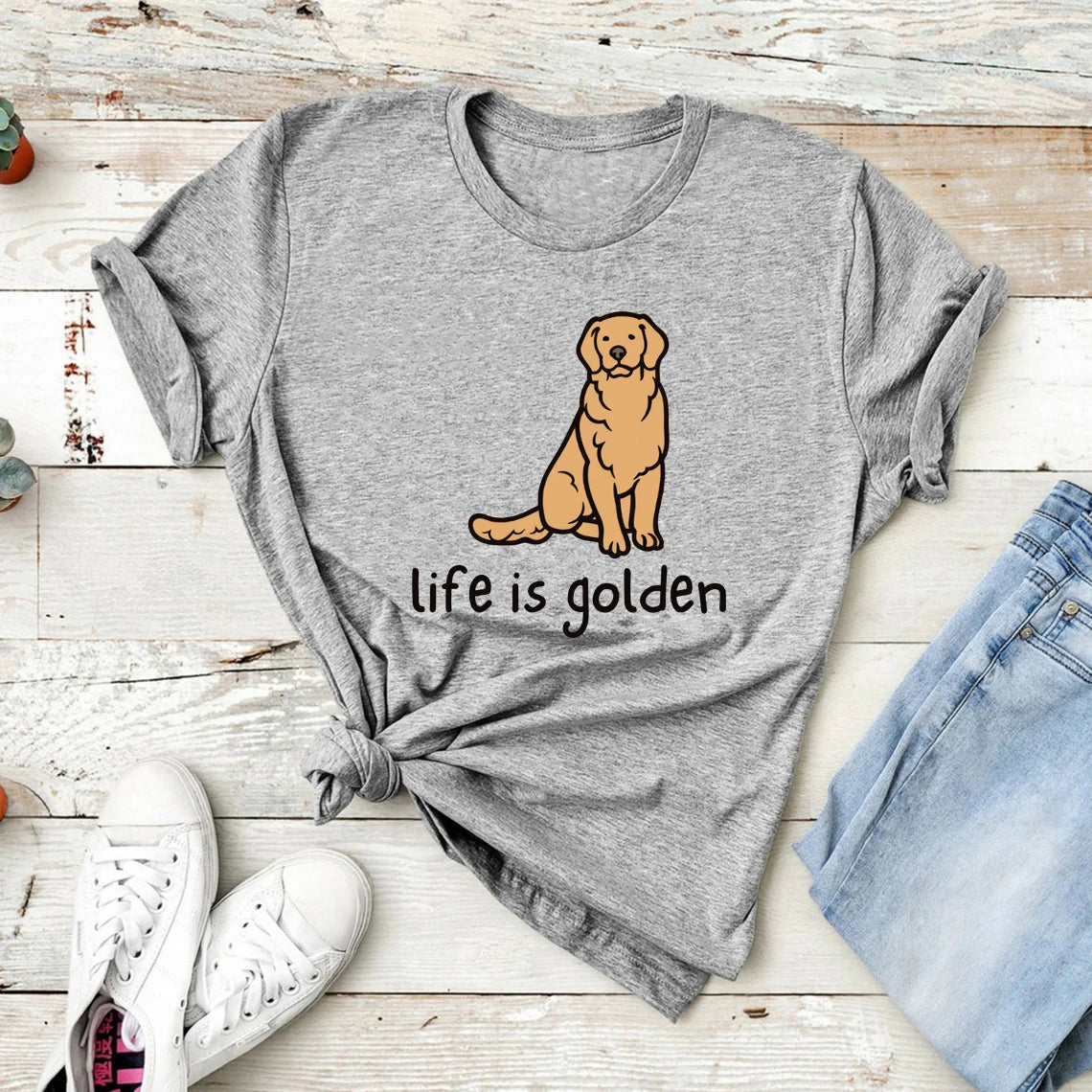 Cute Golden Retriever Dog Mom Tshirt Life Is Golden Shirt Short Sleeve
