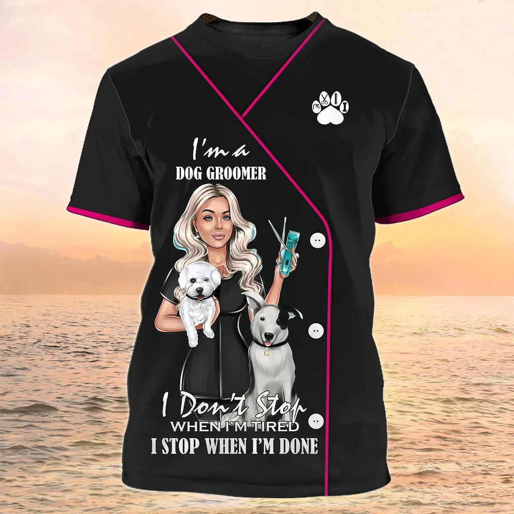 Pet Groomer Printed T-shirt Dog Unisex Summer Casual Fashion Designer Clothes