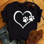 Colorful Heart Dog Paw Print T-shirt Summer Short Sleeve Tee