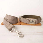 Personalized Dog Collar with Free Engraving, Matching Pet Leash, Metal Buckle, Light Brown