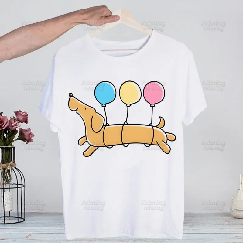 Dachshund Teckel Funny Cute Dog Animal Funny T Shirt Casual Short Sleeve