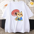 Anime Kawaii Dog Cartoon Graphic Print T-Shirt Short Sleeve 100% Cotton