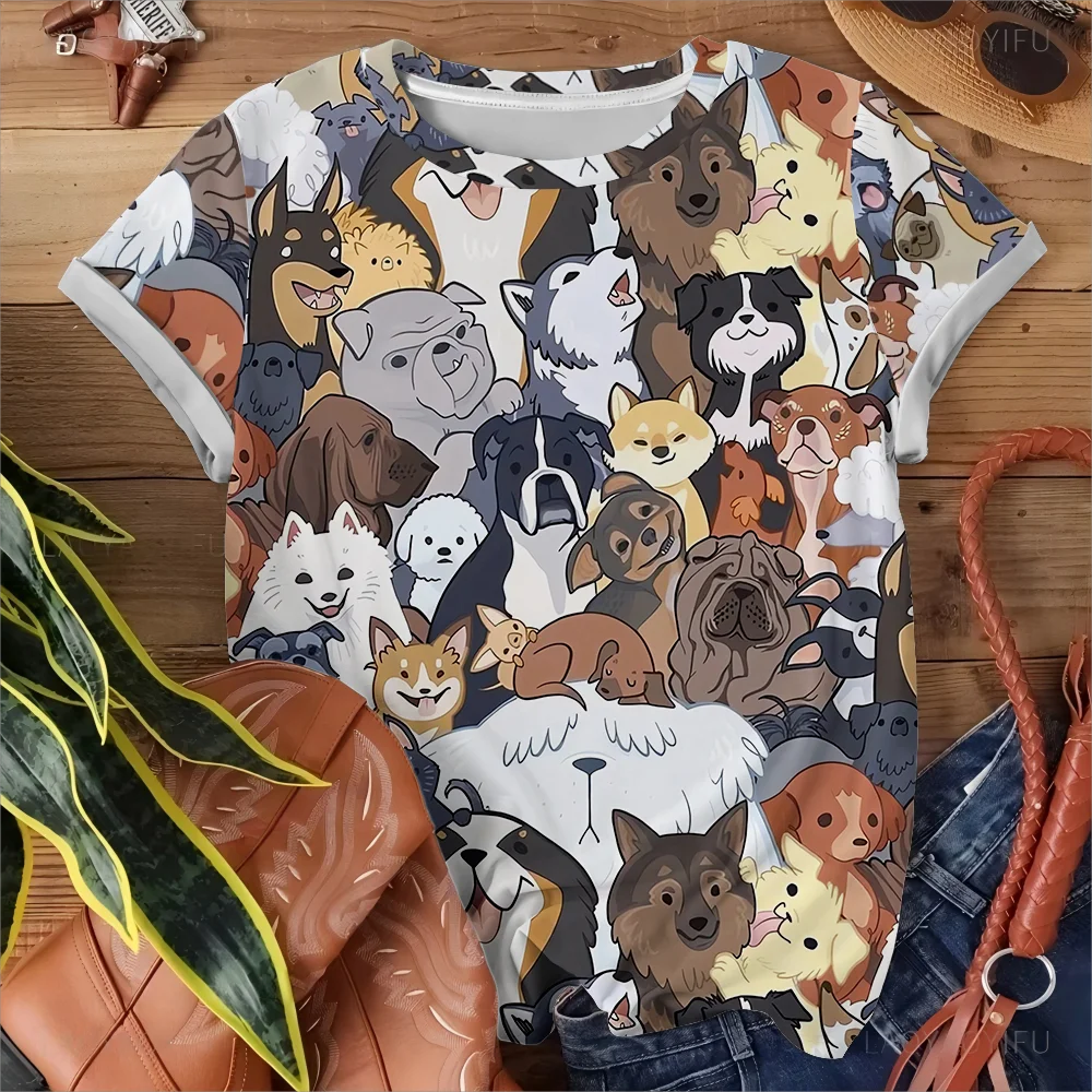 Fun And Cute Dog Pattern Women's T-shirt Fashionable Casual Comfortable Short Sleeve