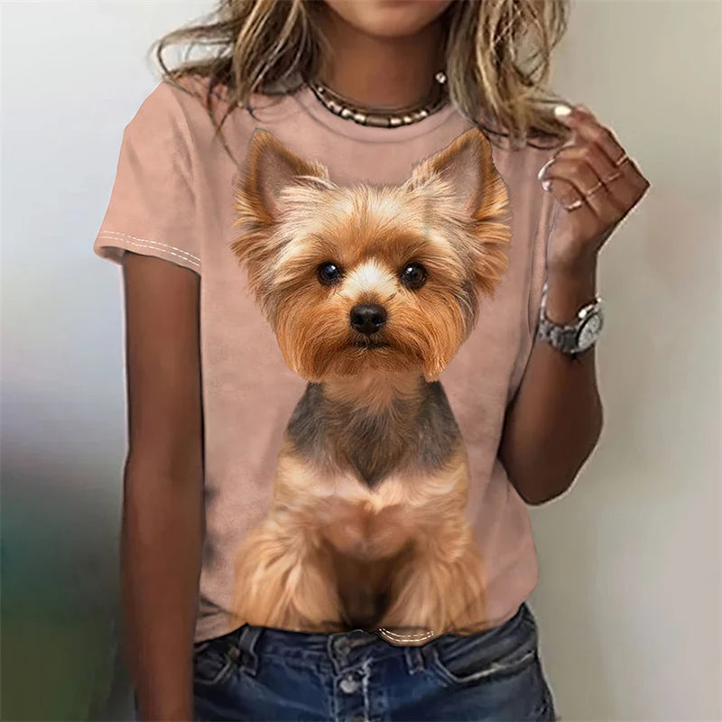 3D Printed Kawaii Cat Dog T-Shirt For Women Funny Animal Graphic Tees Summer Casual