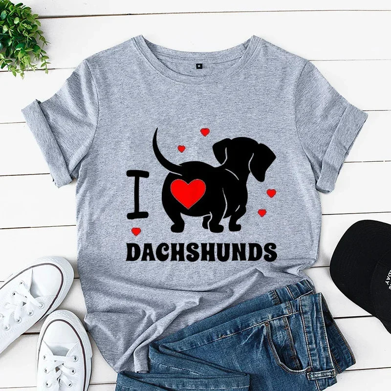 Dachshund Mom Print Women's Clothing Dog Lover T-Shirts Vintage