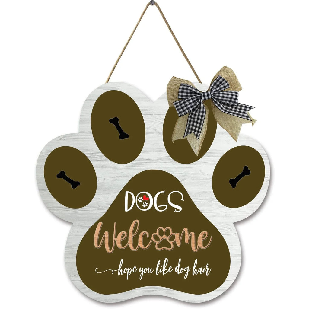 Dog Welcome Sign Wooden Plaque Hanging Paw