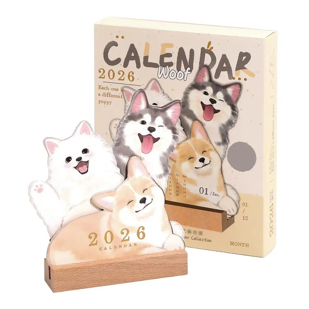 2026 New Cute Cat Dog Cartoon Desk Calendar
