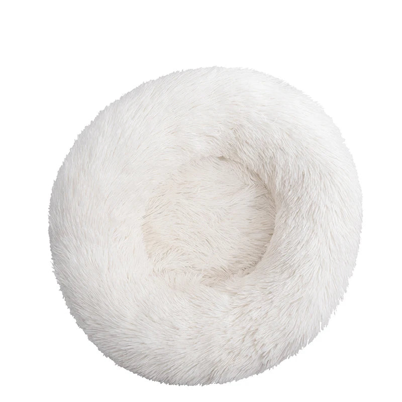 Round Pet Bed Super Soft Long Plush Winter Warm Sleeping