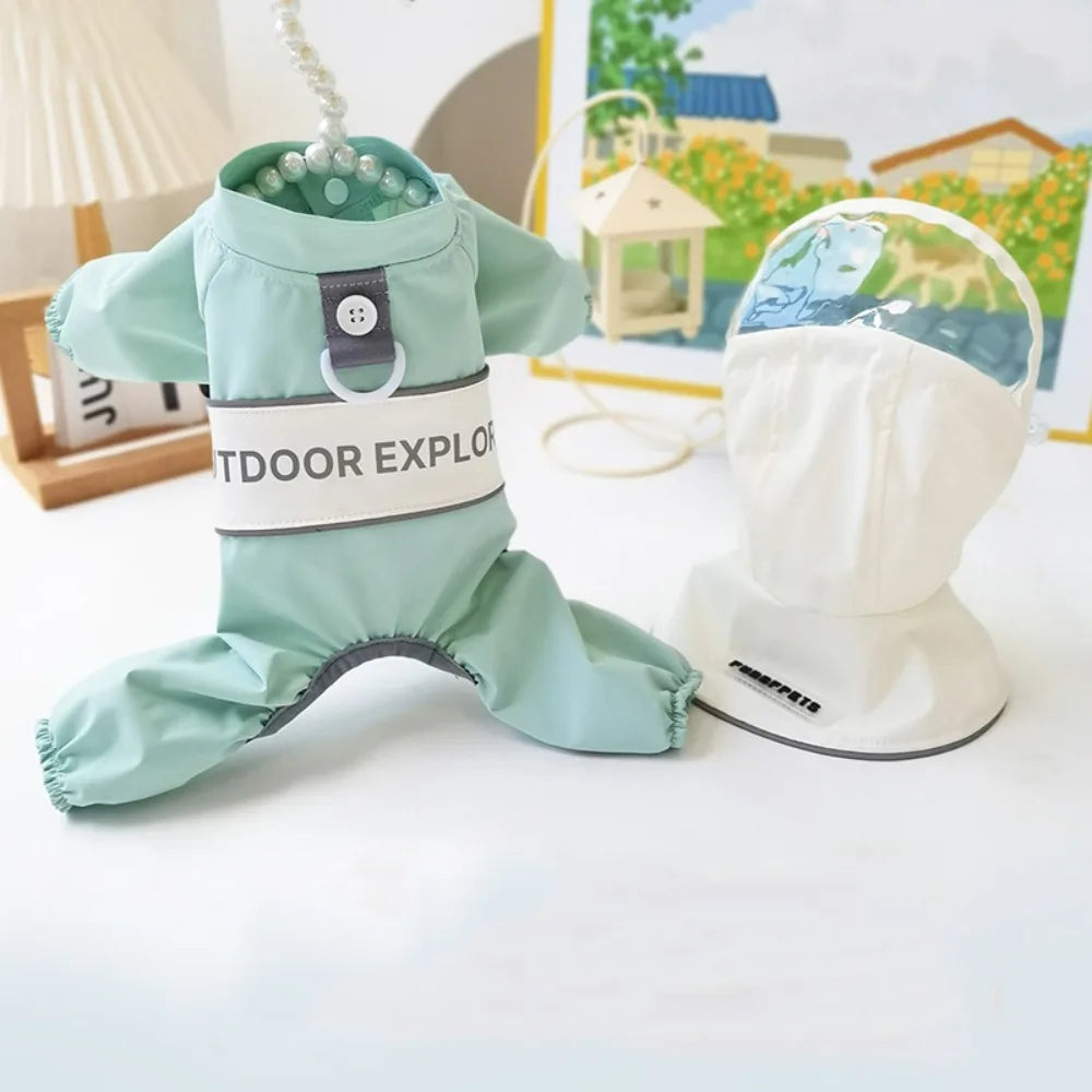 Windproof Raincoat Adjustable Straps Antifouling Hooded with D Ring for Small Pets