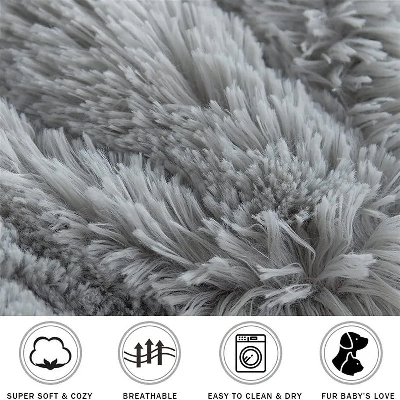 Round Pet Bed Super Soft Long Plush Winter Warm Sleeping