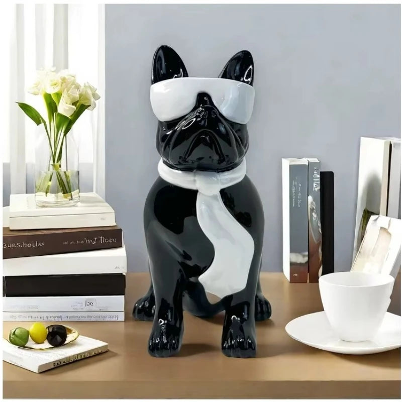 Resin Dog Statues with Sunglasses Cute Animals Figurines Desktop Sculptures