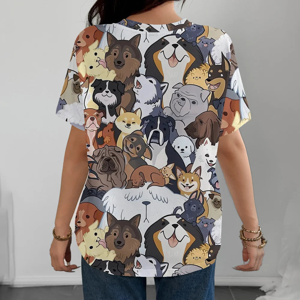 Fun And Cute Dog Pattern Women's T-shirt Fashionable Casual Comfortable Short Sleeve