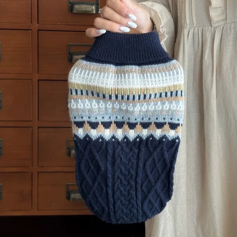Christmas Dog Sweater, Winter Warm Beige Green Stripe Knitted Pet Clothes for Small Medium Puppy, Xmas New Year Party Wear