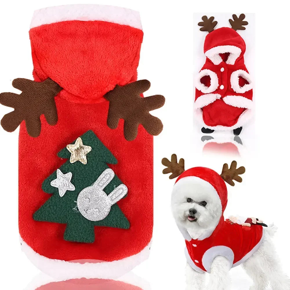 Elk Santa Claus Small Dog Hoodies Christmas