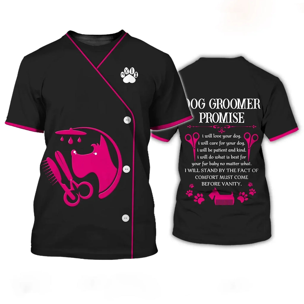 Pet Groomer Printed T-shirt Dog Unisex Summer Casual Fashion Designer Clothes