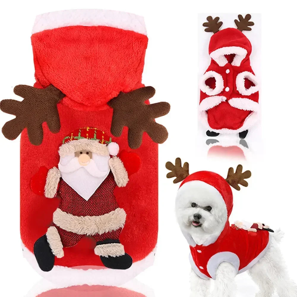 Elk Santa Claus Small Dog Hoodies Christmas