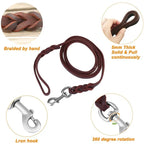 Genuine Leather Leash Braided Pet Walking Training Leads Brown Black Colors