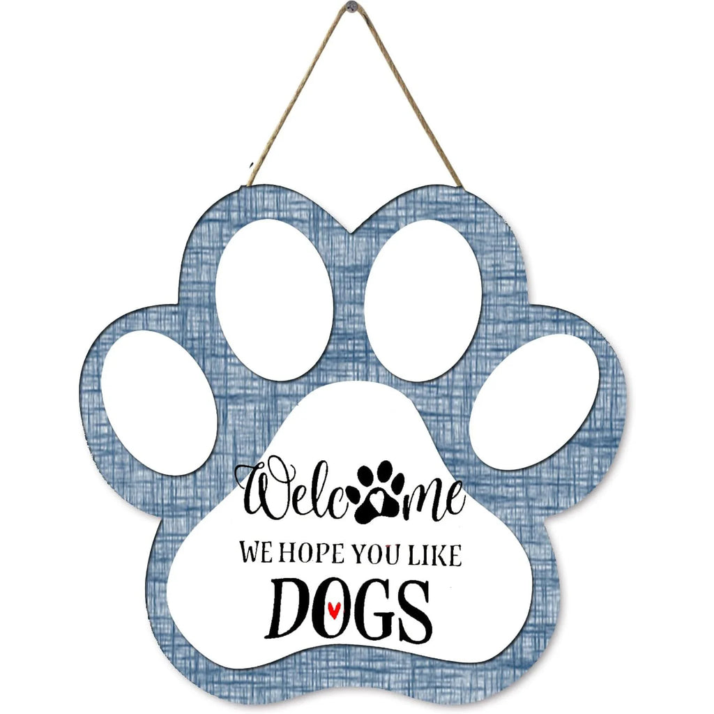 Dog Welcome Sign Wooden Plaque Hanging Paw