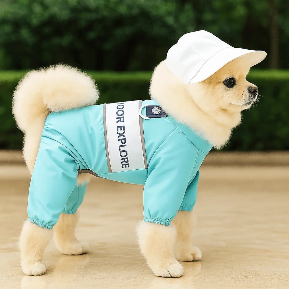 Windproof Raincoat Adjustable Straps Antifouling Hooded with D Ring for Small Pets