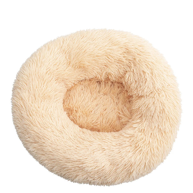 Round Pet Bed Super Soft Long Plush Winter Warm Sleeping