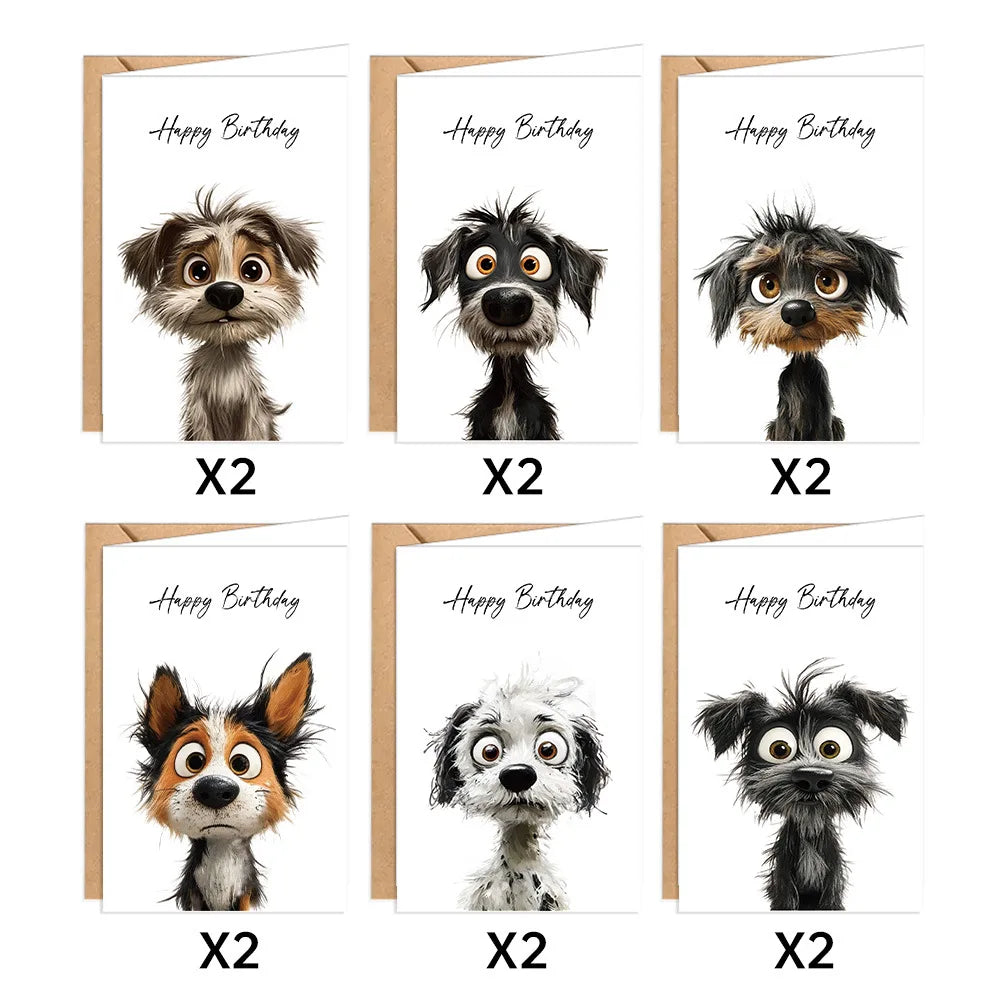 12-Pack Assorted Dog Birthday Greeting Cards with Envelopes
