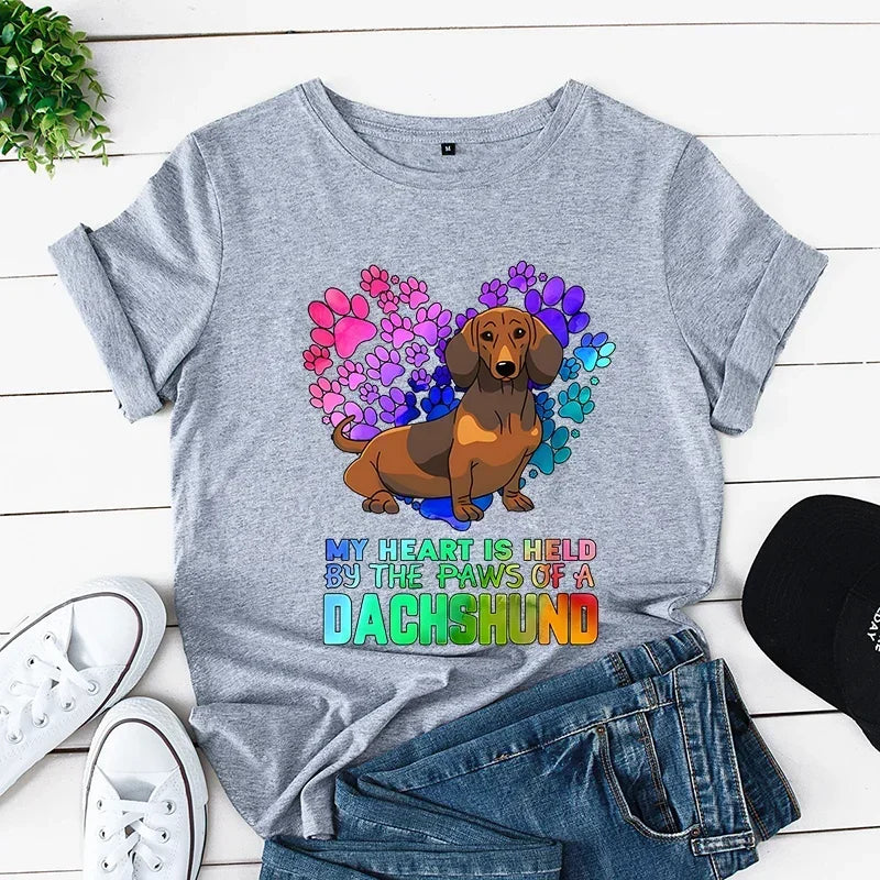 Dachshund Mom Print Women's Clothing Dog Lover T-Shirts Vintage