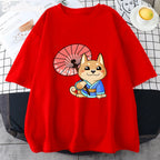 Anime Kawaii Dog Cartoon Graphic Print T-Shirt Short Sleeve 100% Cotton