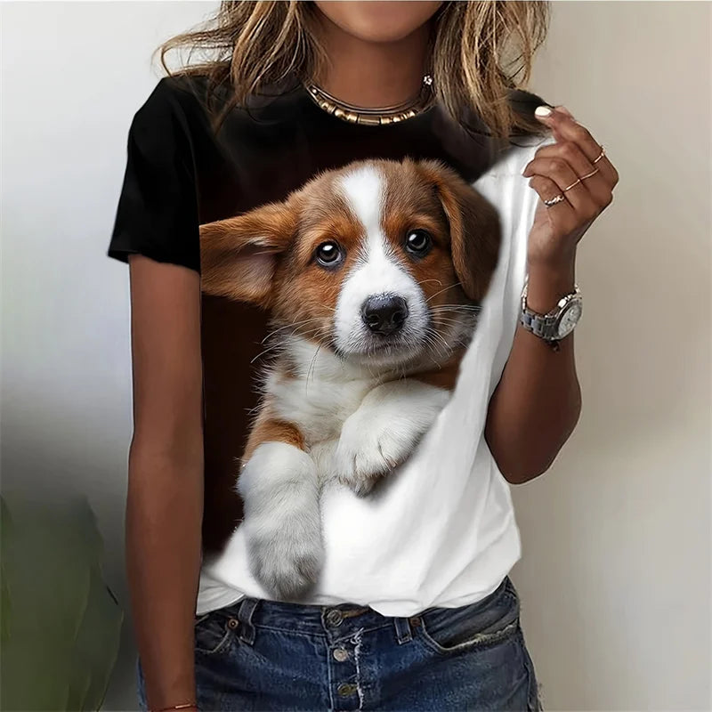 3D Printed Kawaii Cat Dog T-Shirt For Women Funny Animal Graphic Tees Summer Casual