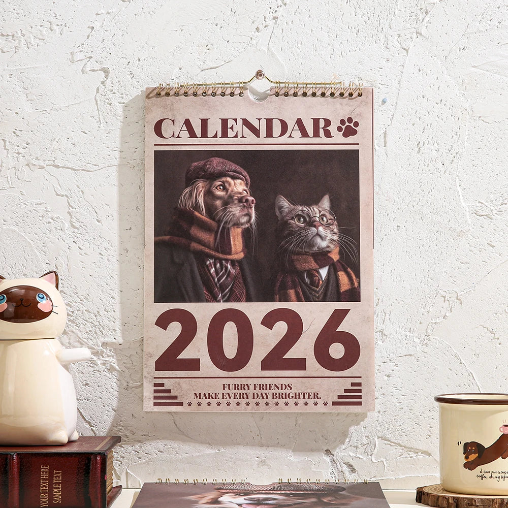 2026 A4 Wall Calendar Cats Dogs Monthly Calendar